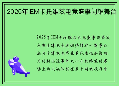 2025年IEM卡托维兹电竞盛事闪耀舞台